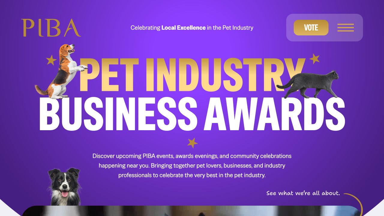 Pet Industry Business Awards website homepage